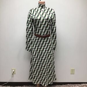 St. John Womens Peridot Dress Multicolor Maxi Belted Mock Neck Long Sleeve L New